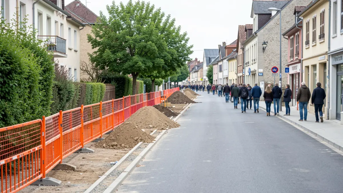 Construction site for a new street and sidewalk in Ambérieu-en-Bugey.