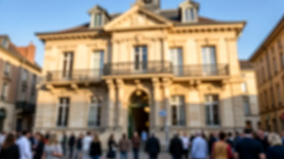 Sunlit town hall facade in the Auvergne-Rhône-Alpes region.