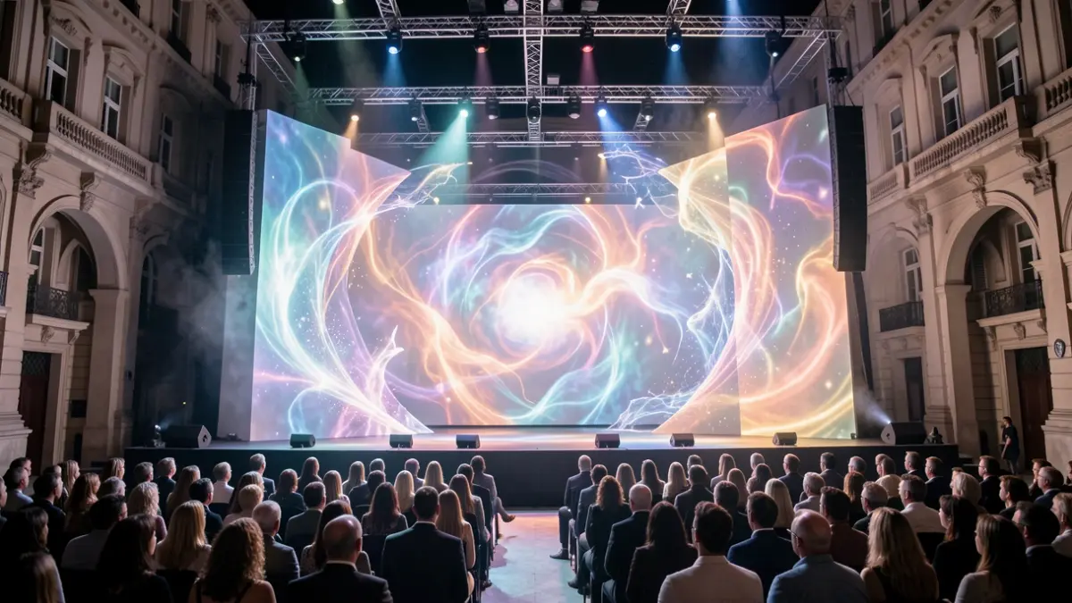 Scénographie de scène immersive et surprenante pour un spectacle musical.