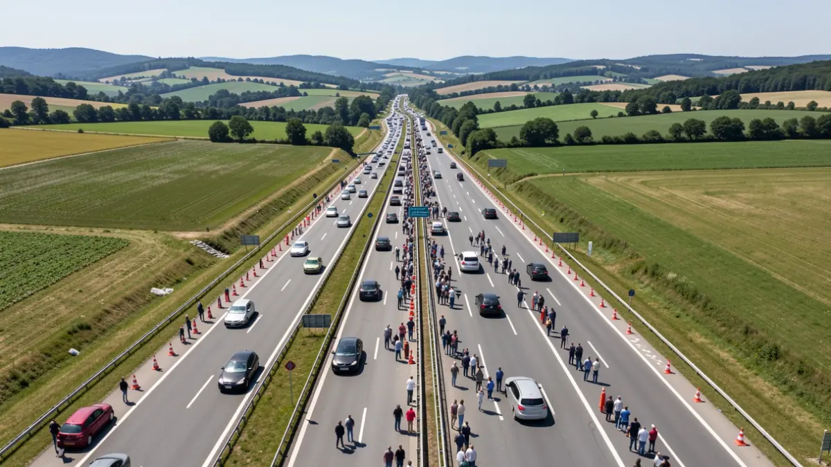 Generic image of roadworks with traffic diverted on a highway in Auvergne-Rhône-Alpes.