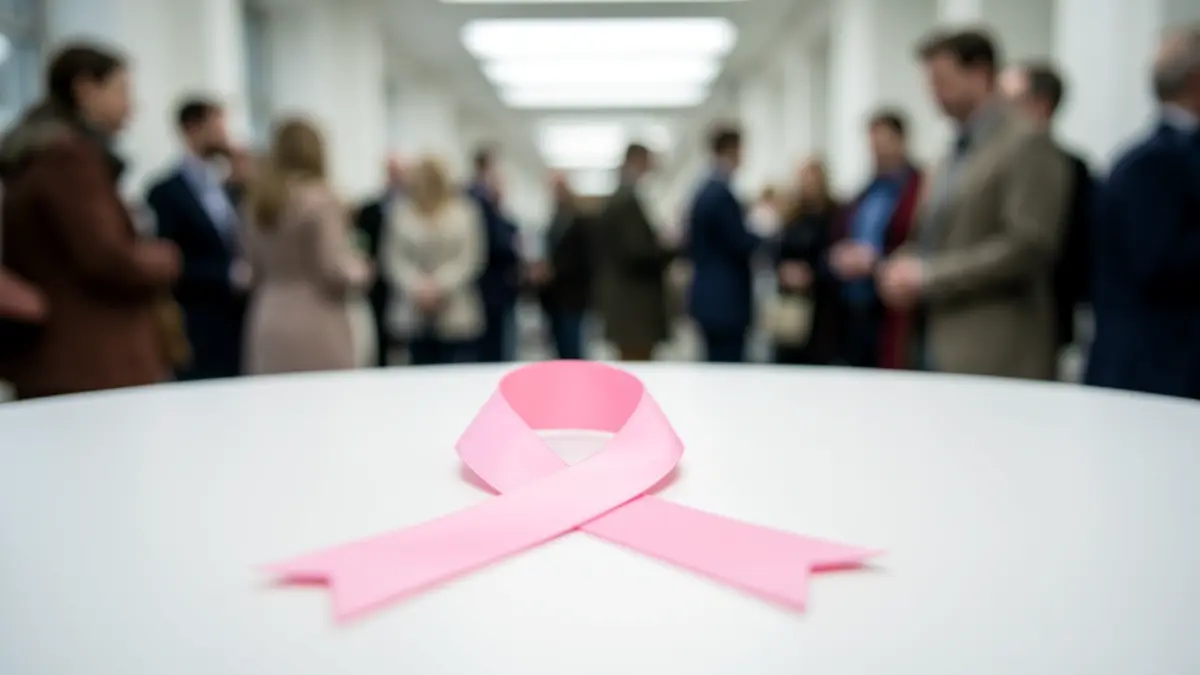 Generic image of a pink ribbon symbol for October Rose on a white background.