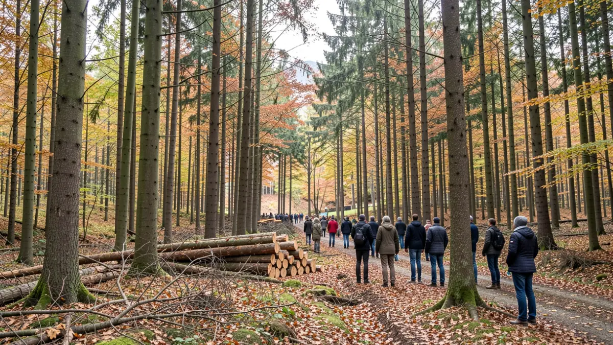 Zone de coupe de bois délimitée dans une forêt d'Auvergne-Rhône-Alpes.