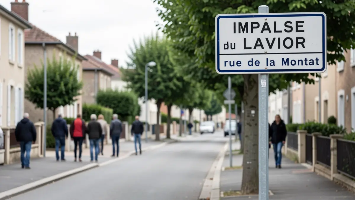 Image générique de rue avec signalisation de travaux et noms de voies.