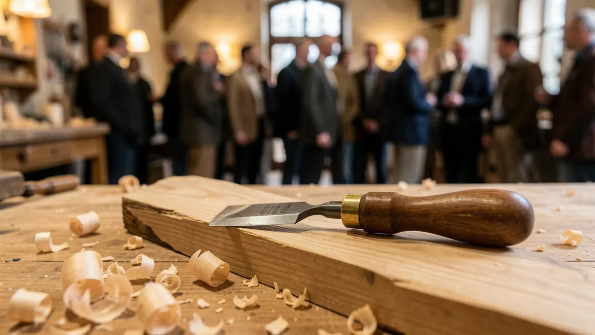 Wood carving tool on a piece of raw wood.