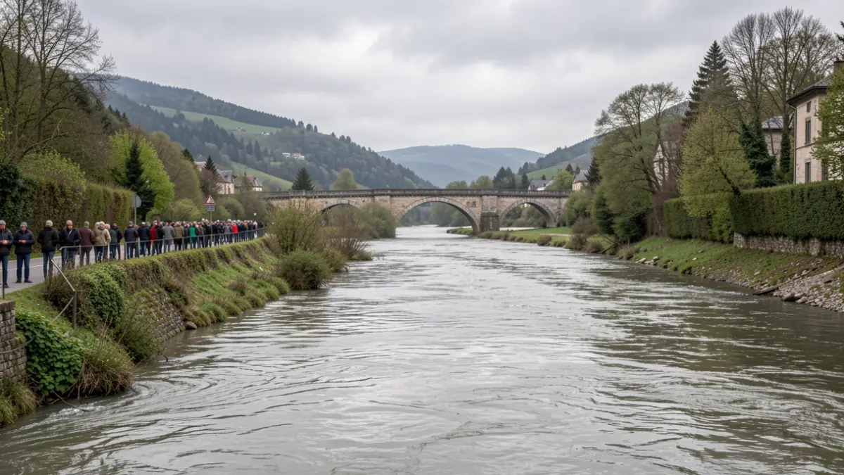 Generic image of the Allier river in Auvergne-Rhône-Alpes, with a historical bridge and cloudy sky.