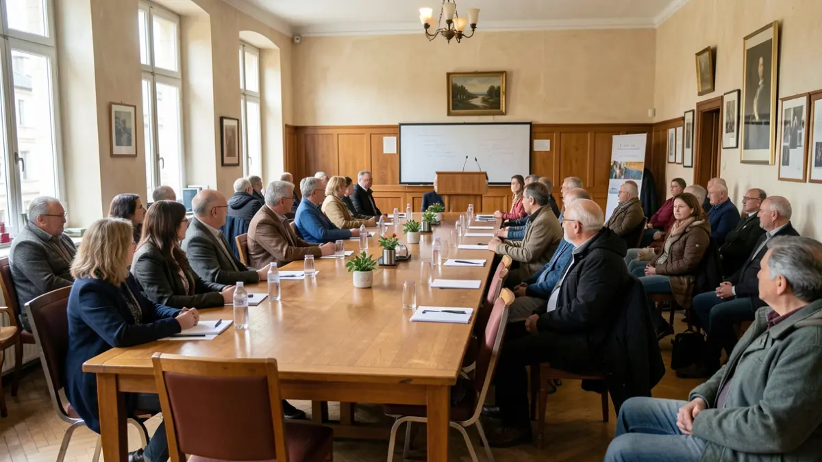 Meeting room in a French town hall, informative and community-oriented atmosphere.
