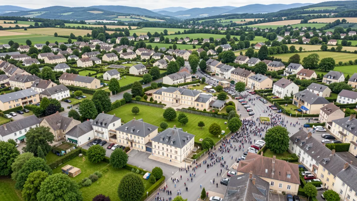 Aerial view of a municipality in the Grand Lac area, Auvergne-Rhône-Alpes.
