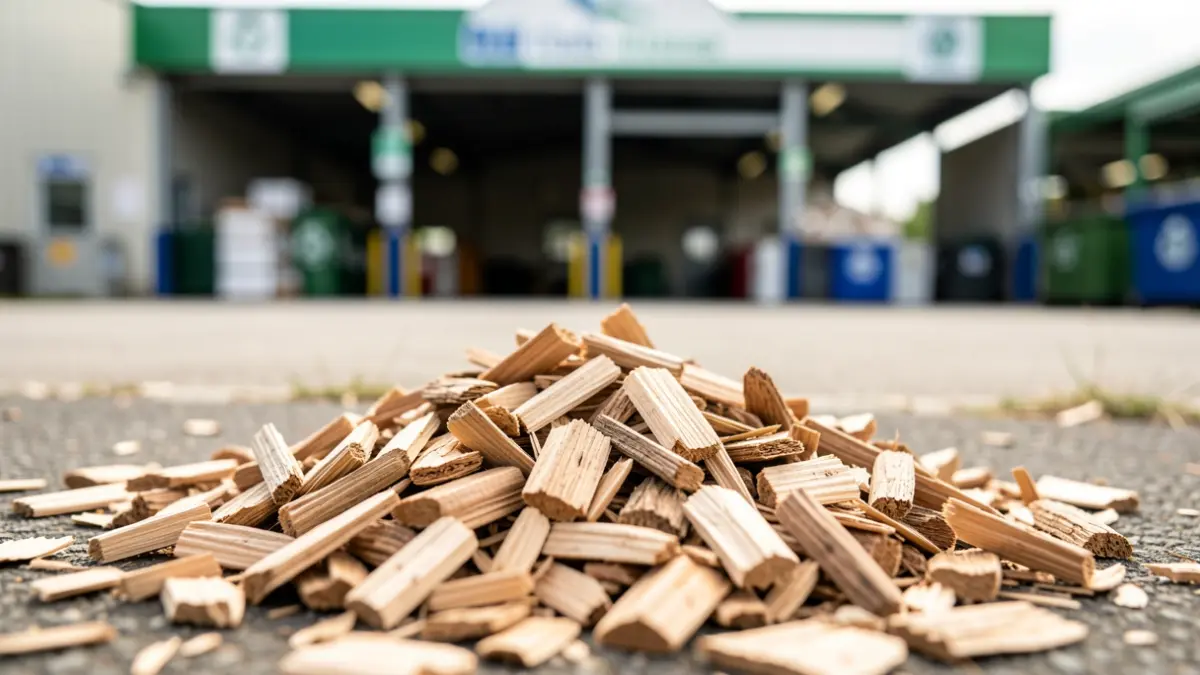 Image générique de broyat de bois dans une déchèterie.