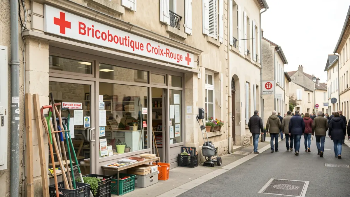 Exterior facade of a French Red Cross bricolage store in Renage.