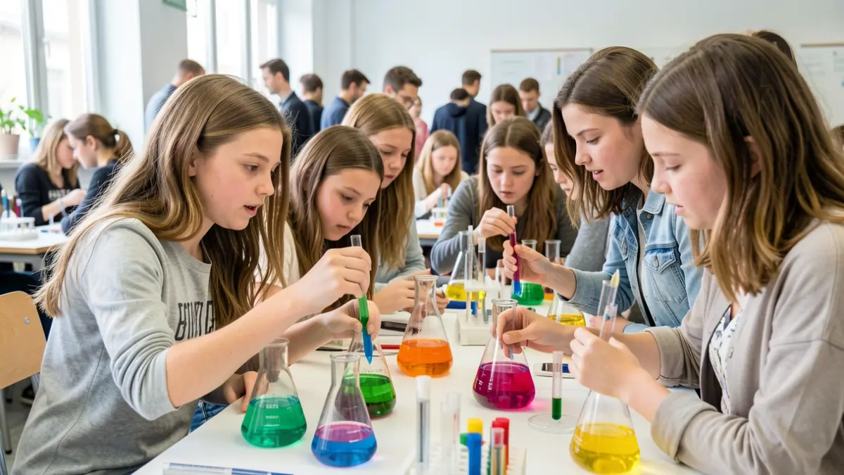 Generic image of young girls participating in a science experiment.