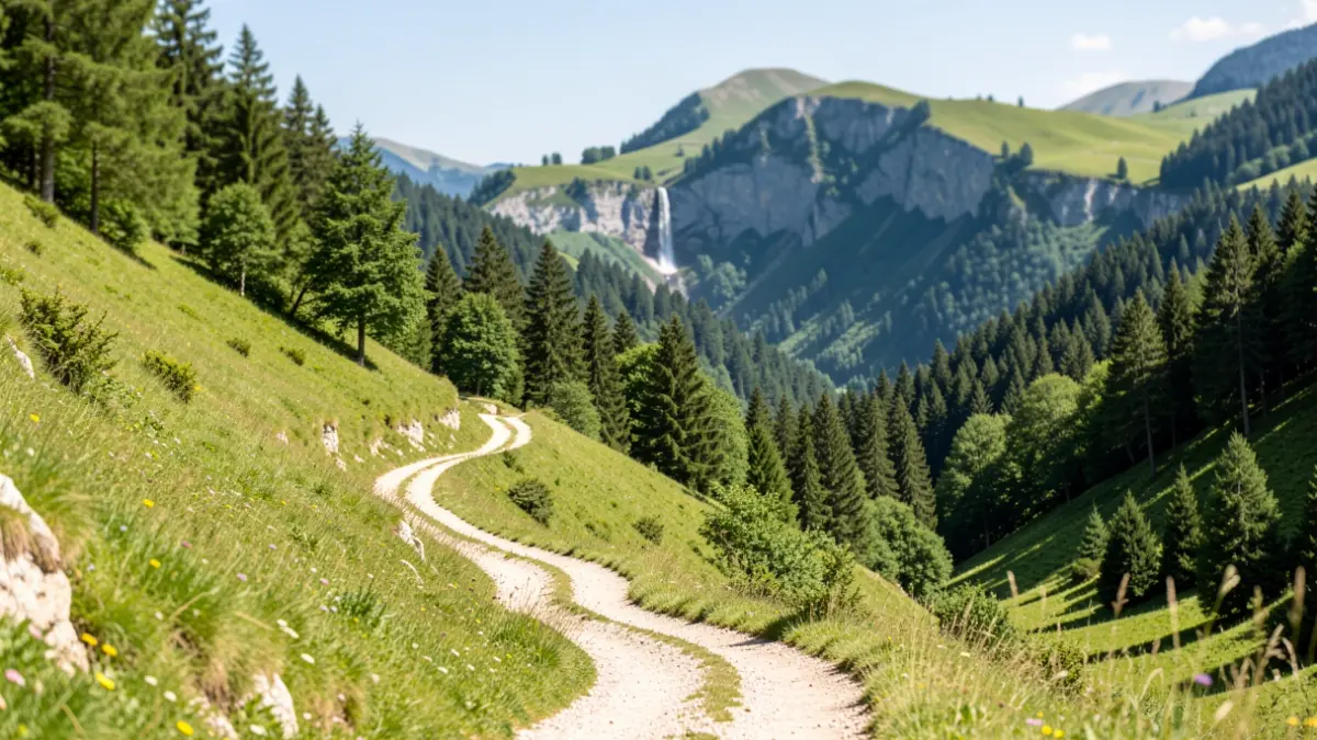 Picturesque hiking trail in the natural landscapes of Auvergne-Rhône-Alpes.