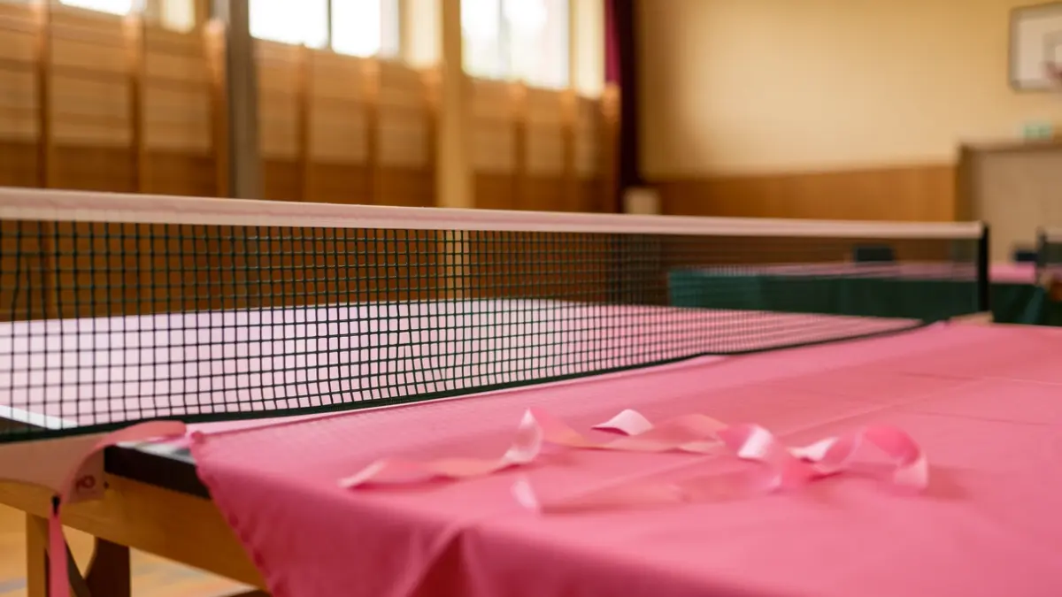 Generic image of a table tennis net with pink elements.