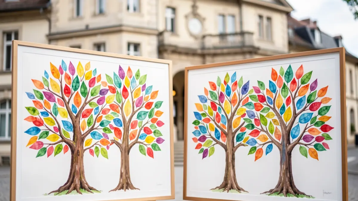 Generic image of a collective tree made of colorful watercolor leaves.