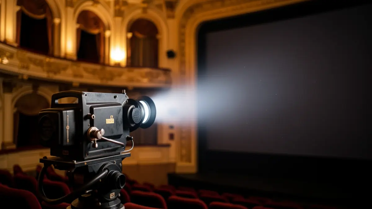 Generic image of a cinema projector in a dark room.