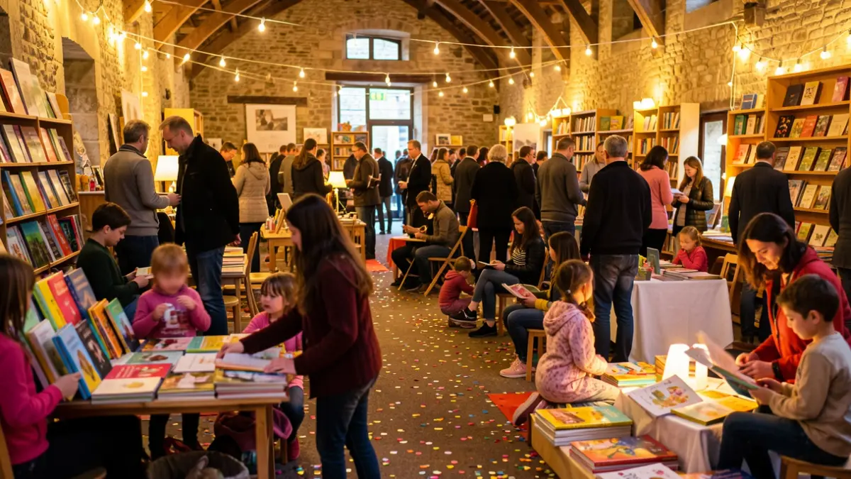 Generic image of a book festival with families enjoying fun and cultural activities.