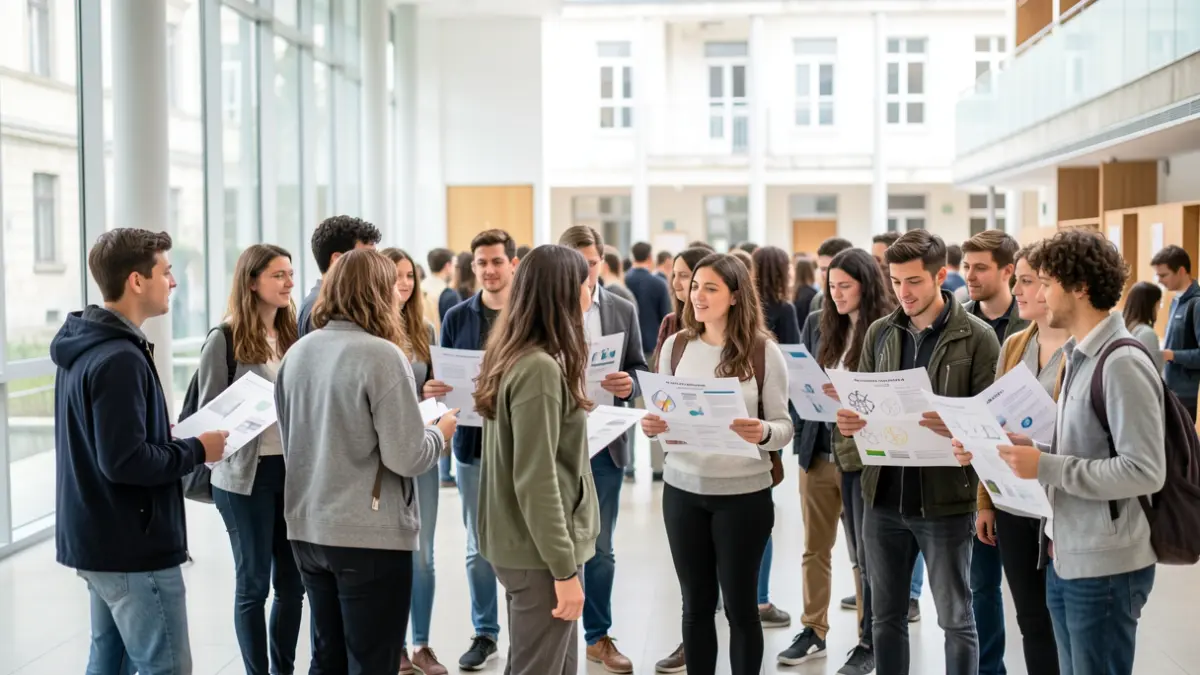 Image générique de jeunes adultes dans un amphithéâtre universitaire à Lyon.