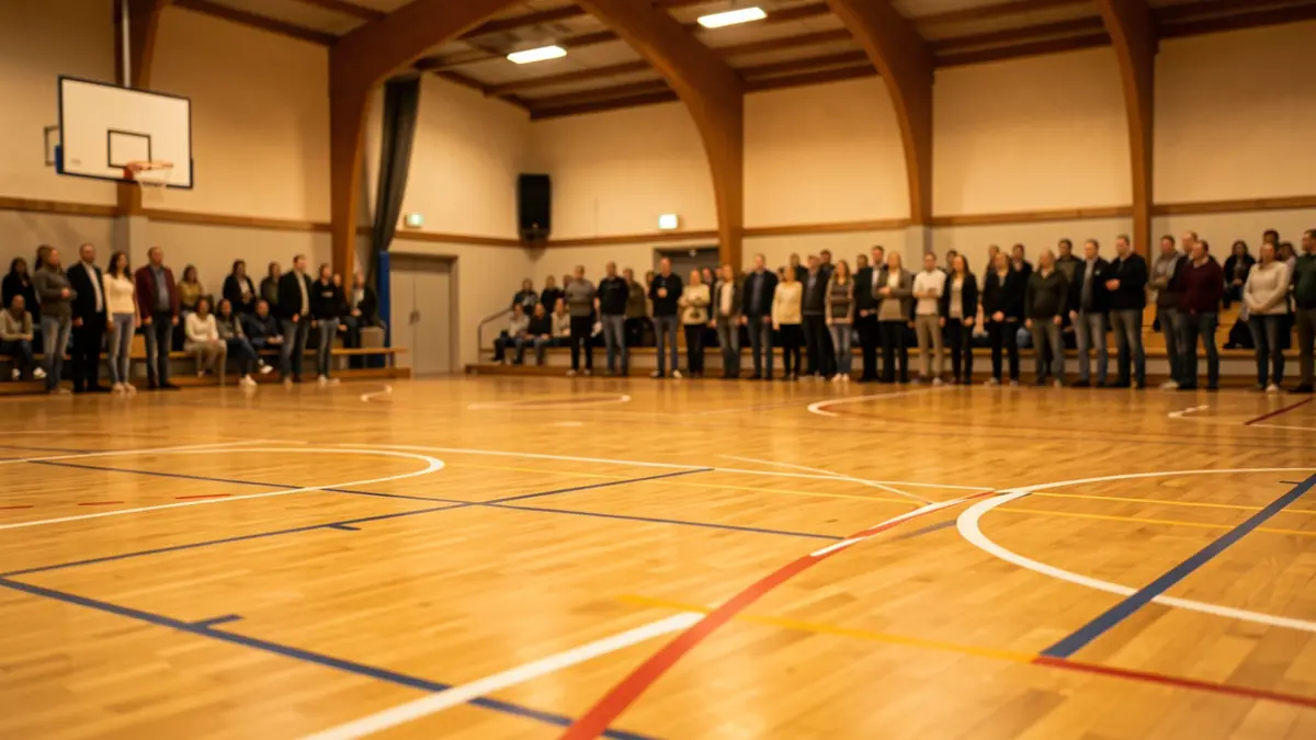 Empty basketball court in a gymnasium.