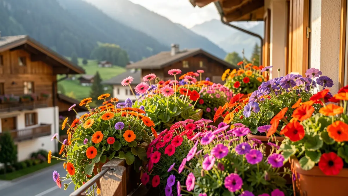 Balcon fleuri à Megève.