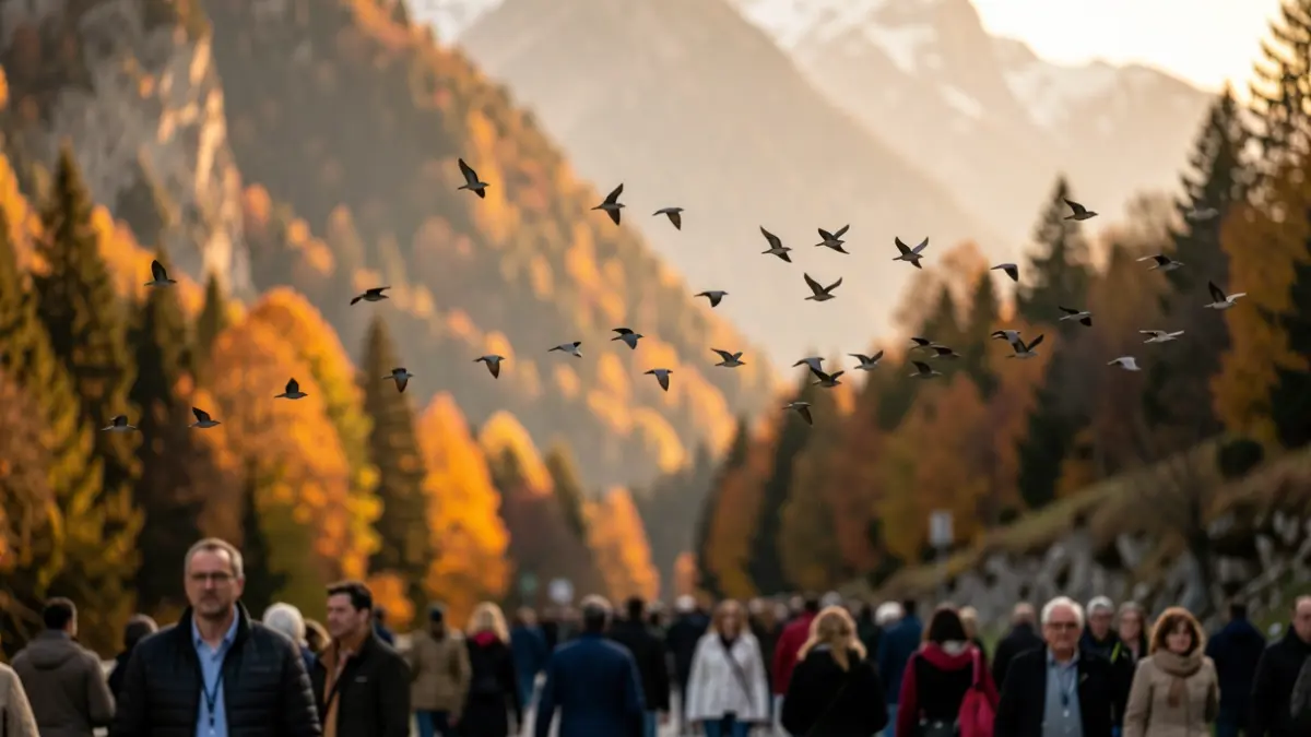 Passage d'oiseaux migrateurs au-dessus du Col des Ayes en Chartreuse à l'automne.