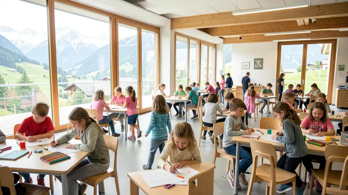 Generic image of children participating in sports and cultural activities in a French Alps community center.