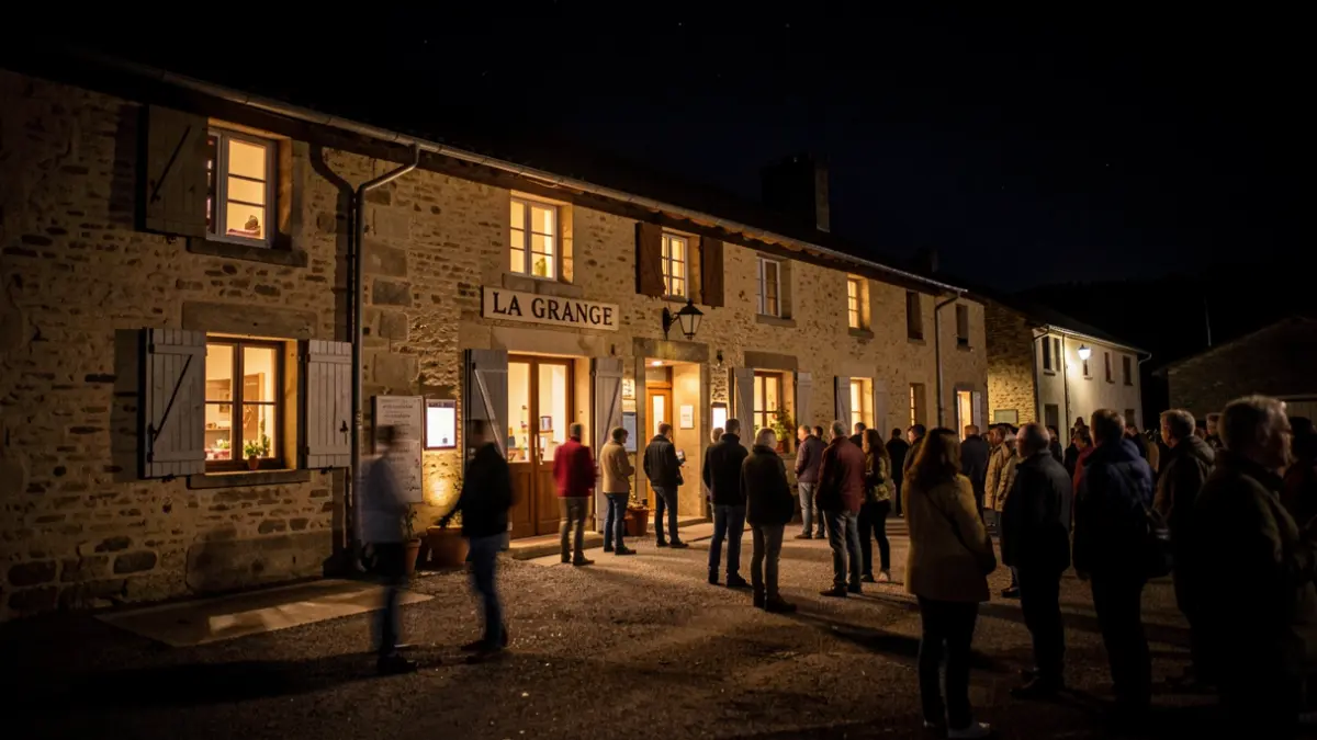 Generic image of the Corbel village hall during a public evening event about light pollution.