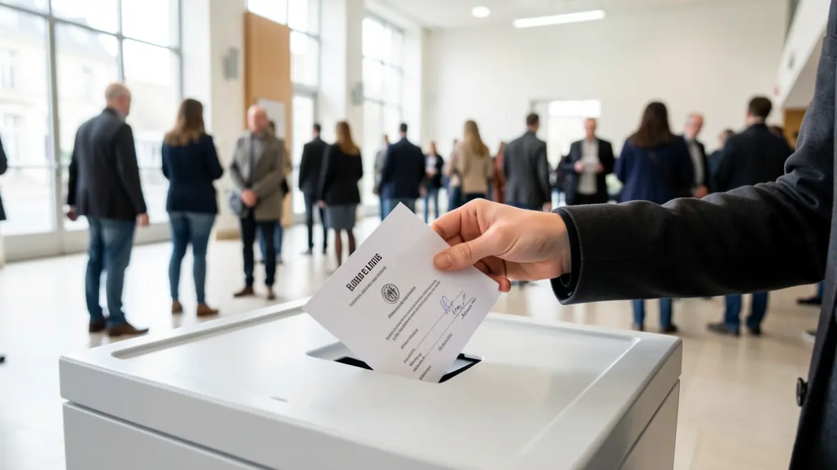 Une main de jeune déposant un dossier de candidature dans une urne à la mairie.