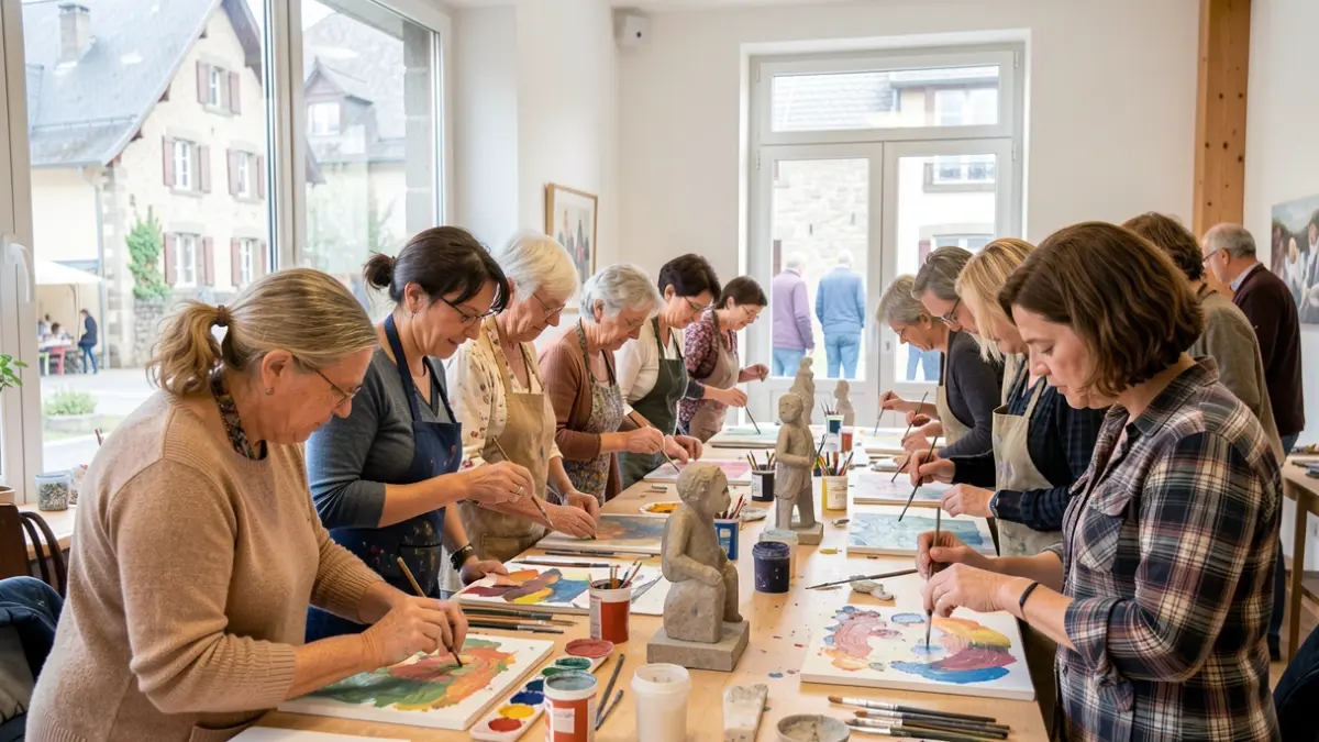 Image générique de personnes participant à un atelier créatif dans un centre communautaire, favorisant le bien-être psychique.
