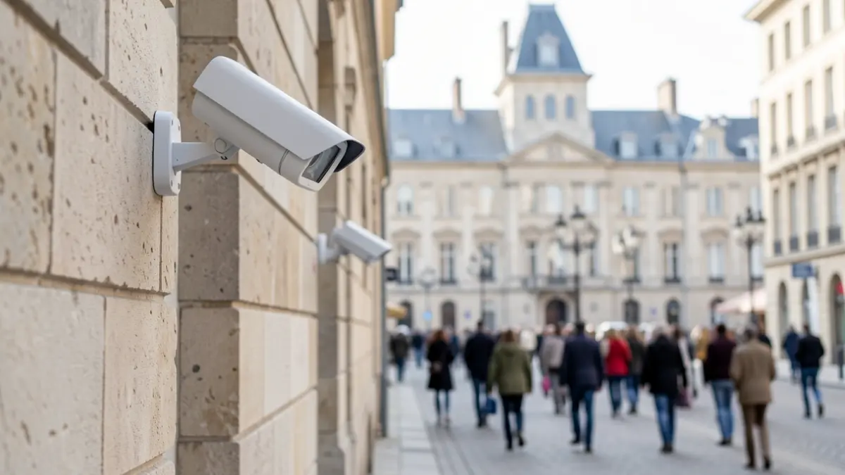 Surveillance cameras installed on the facade of a municipal building in Pont-de-Beauvoisin.