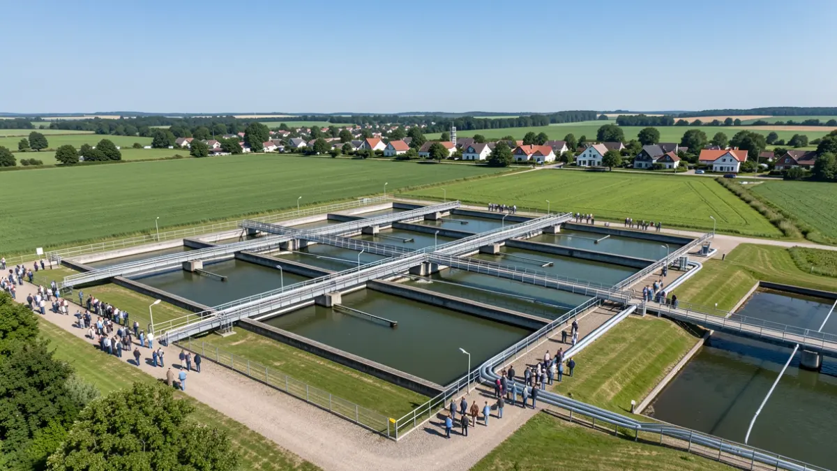 Aerial view of a water treatment plant.