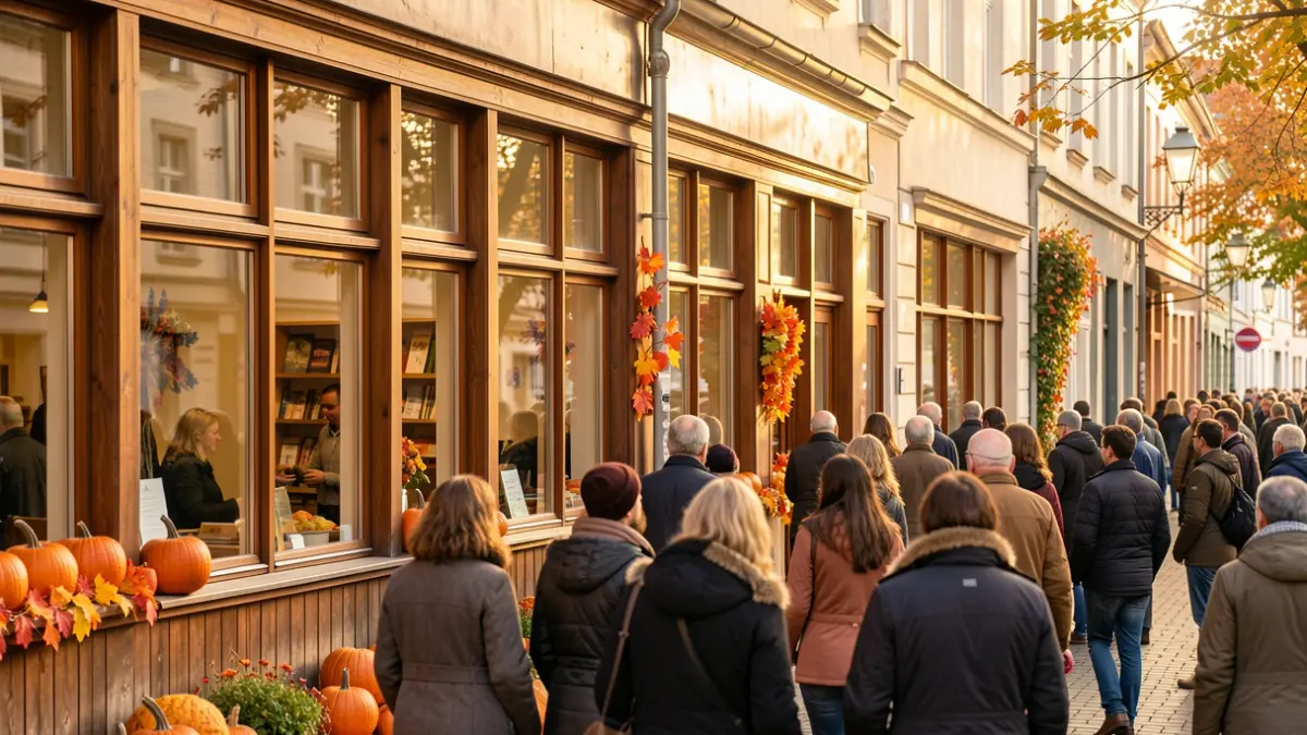 Façade d'un centre communautaire accueillant avec décorations d'automne.