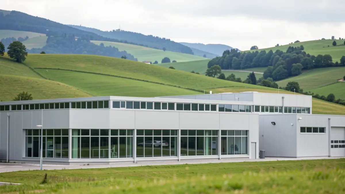 Exterior view of the modern VALEO factory in Sainte-Florine, Auvergne-Rhône-Alpes region.