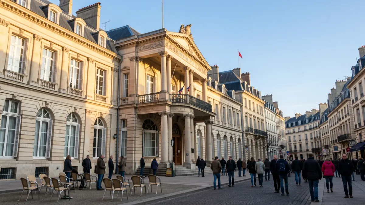 Façade de l'Hôtel de Ville de Villefontaine lors d'une cérémonie d'accueil.