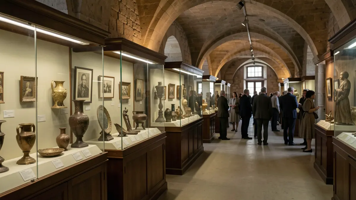 Interior of a memory site exhibiting art objects from the Occupation period.