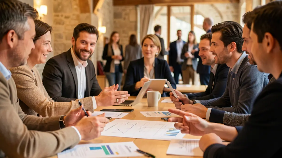 Generic image of professionals discussing during a meeting.