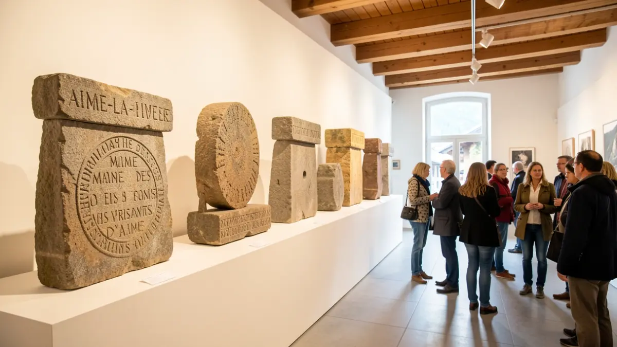 Artistic and documentary photographs of remarkable stones from the Aime-la-Plagne territory displayed at the Maison des Arts des Versants d’Aime.