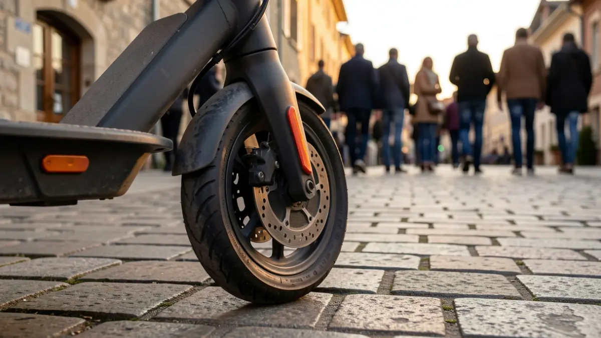 Generic image of an electric scooter parked on a sidewalk.