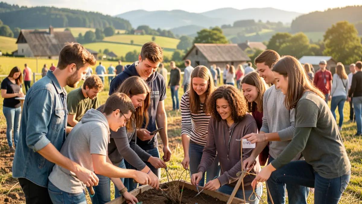 Image générique de jeunes travaillant sur un projet de développement rural.