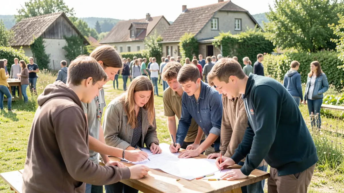 Generic image of young people working on a project in a rural environment.