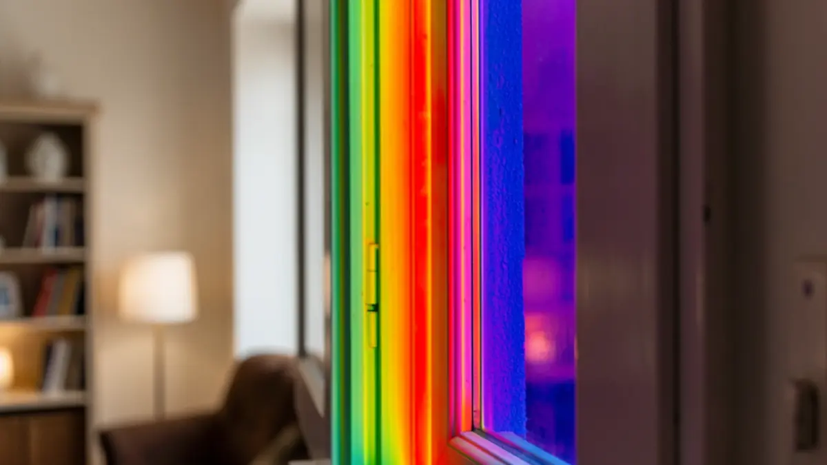 Image générique d'une caméra thermique montrant des pertes de chaleur autour d'une fenêtre.