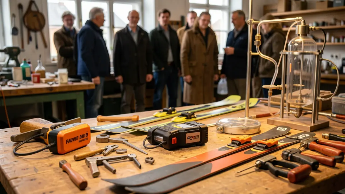 Generic image of an artisan's workbench with various tools and innovative prototypes.