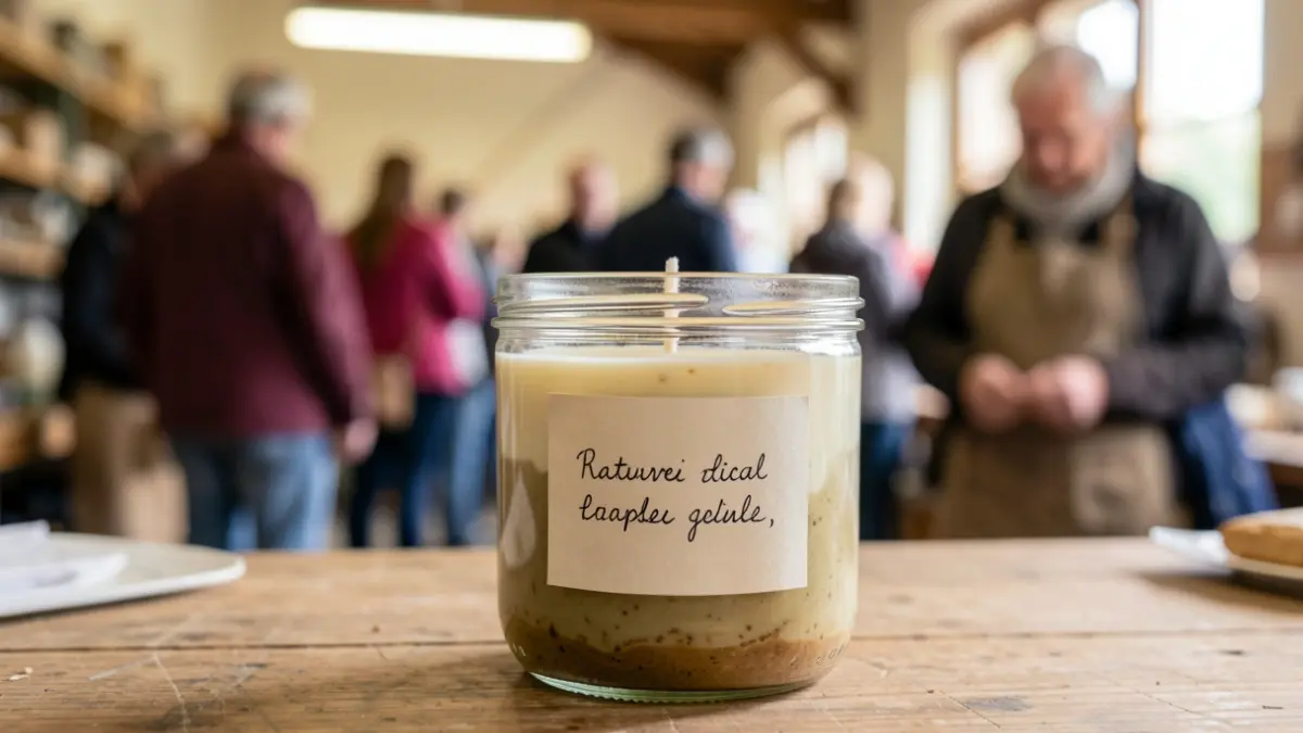 Eco-responsible and local candle from the brand Crème de bougie, presented in its reusable jar.