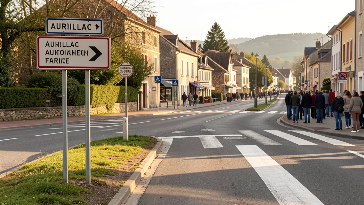 Secured pedestrian crossing in Aurillac.