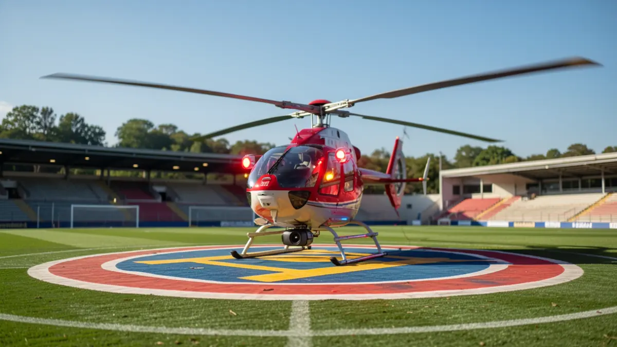 Activated helicopter landing pad at a football stadium.