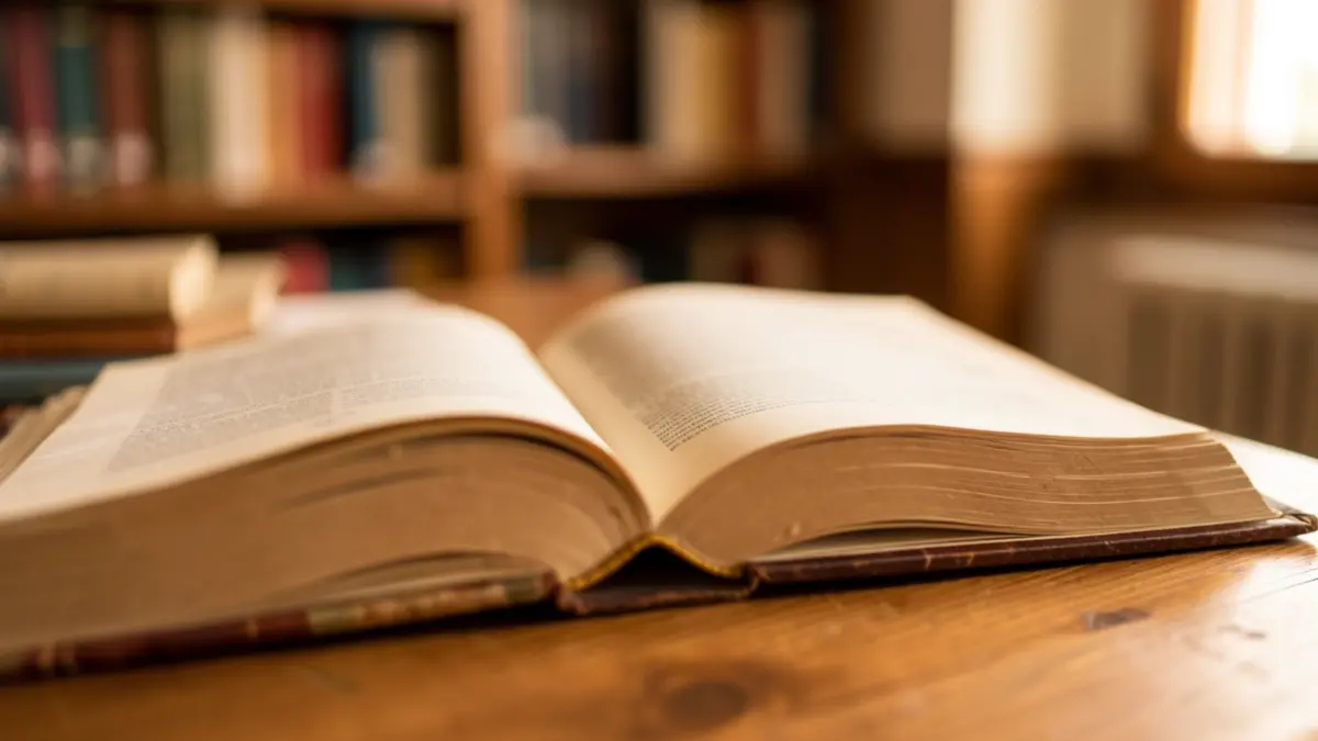 Image générique d'un livre ouvert sur un bureau en bois, éclairé par une lumière douce.