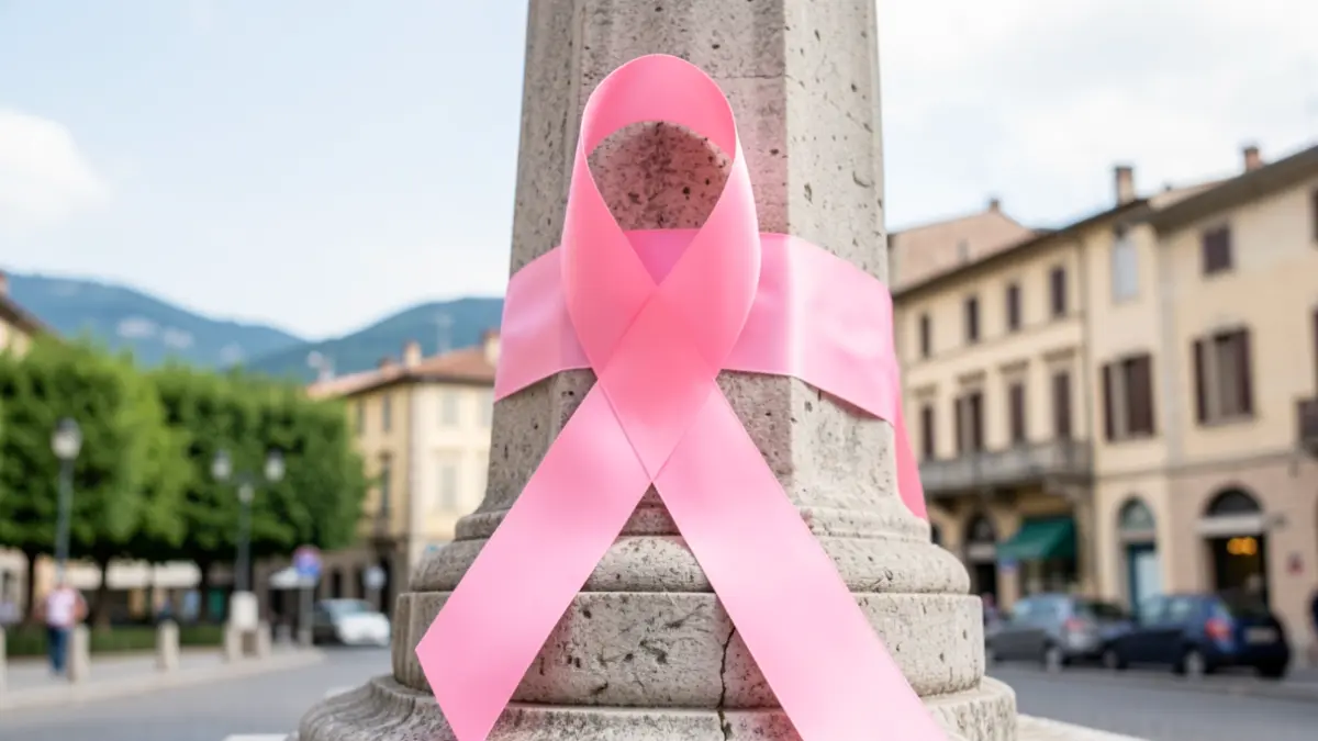 Pink ribbon symbolizing the 'Octobre Rose' campaign in Bourg-lès-Valence.