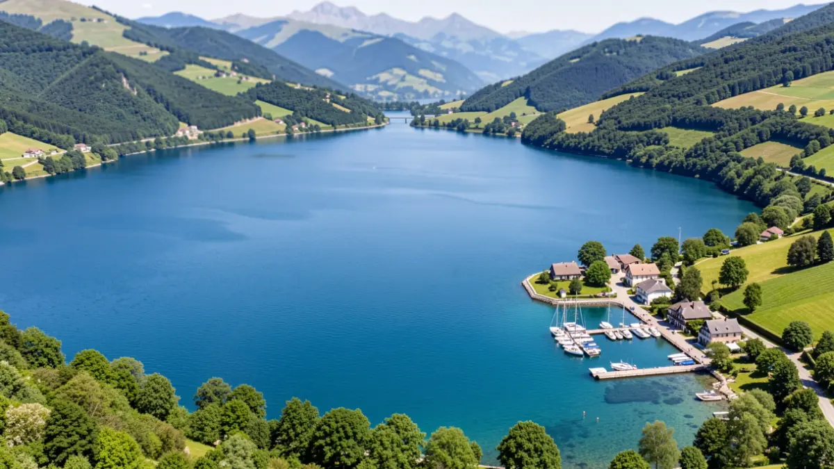 Generic image of a lake with a harbor and boats.