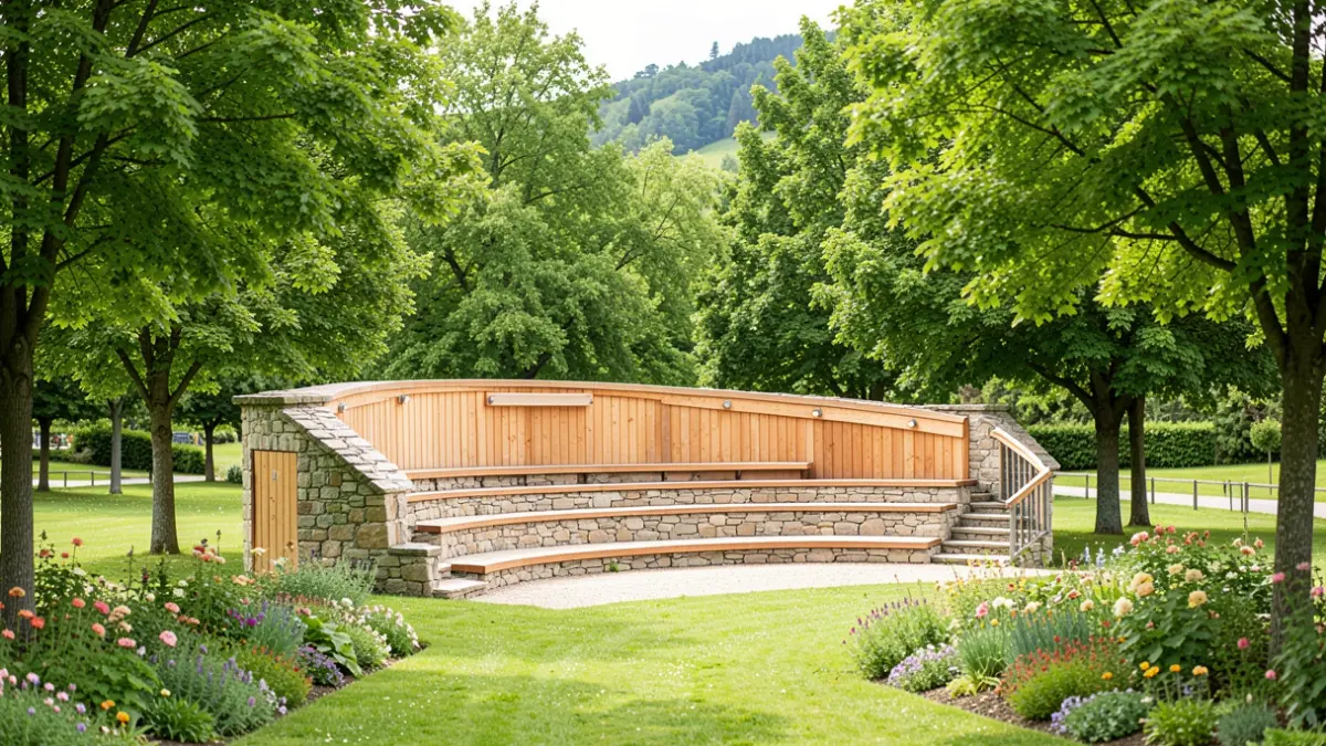 Generic image of a green park with a new outdoor performance space.