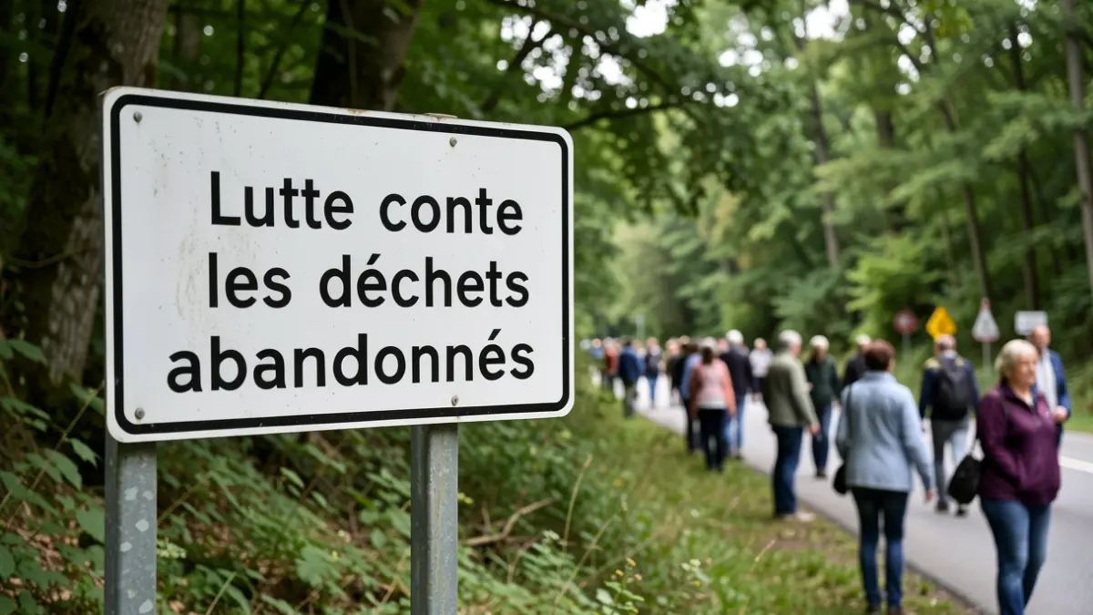 Image générique d'un panneau de sensibilisation à la lutte contre les déchets abandonnés dans un cadre naturel.