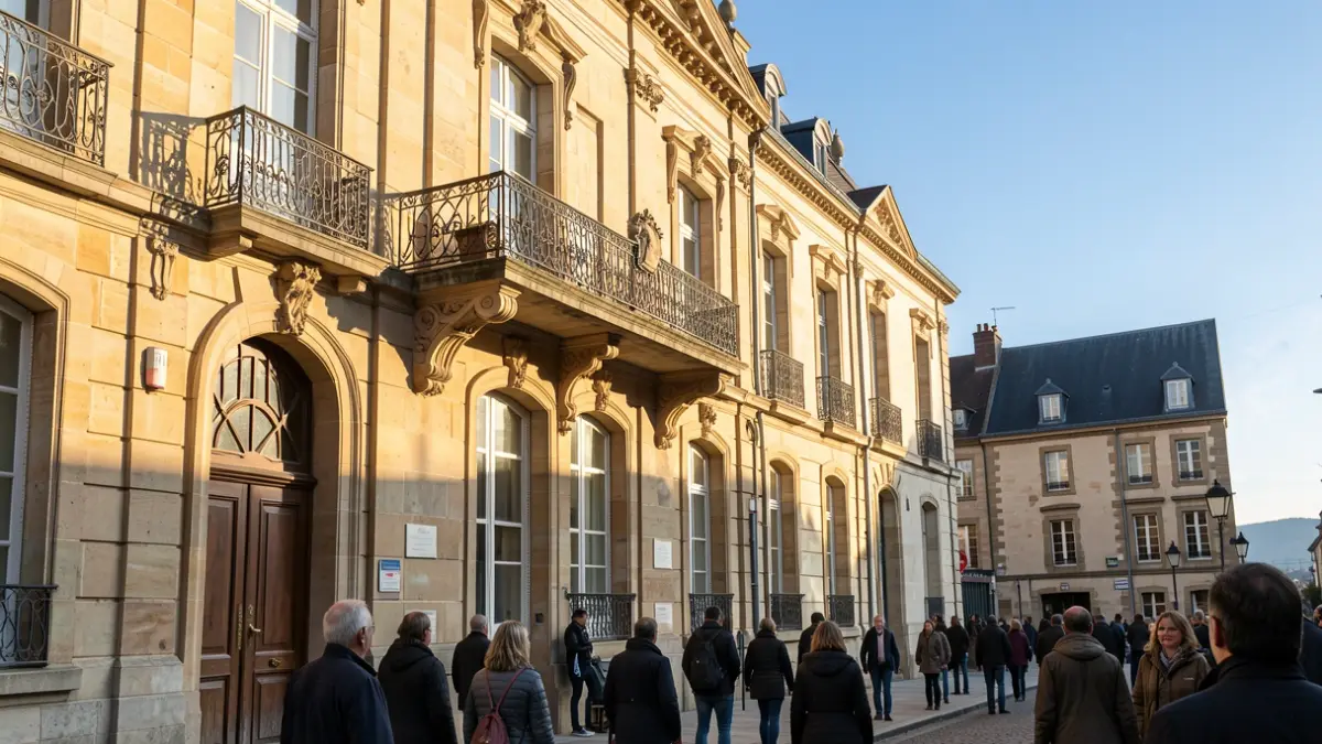 Generic image of a French official building facade with an ornate balcony, under an afternoon sun.