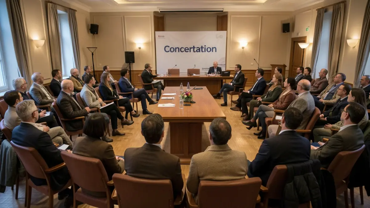 Generic image of a public meeting room with chairs and a consultation banner.